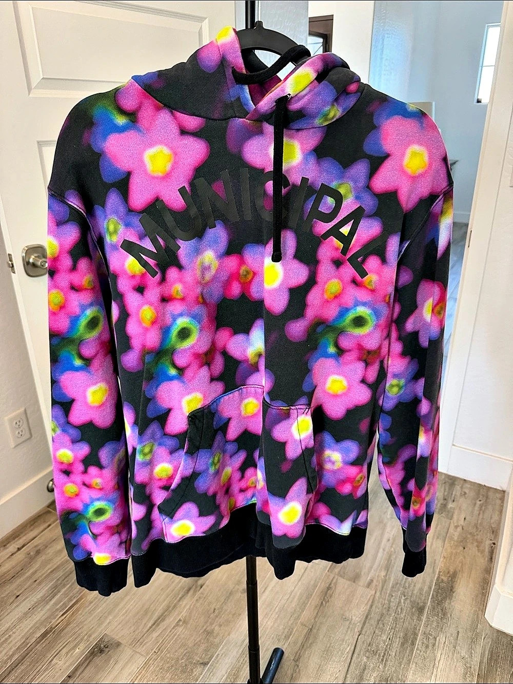 Municipal Floral Zip Hoodie in Black & Pink